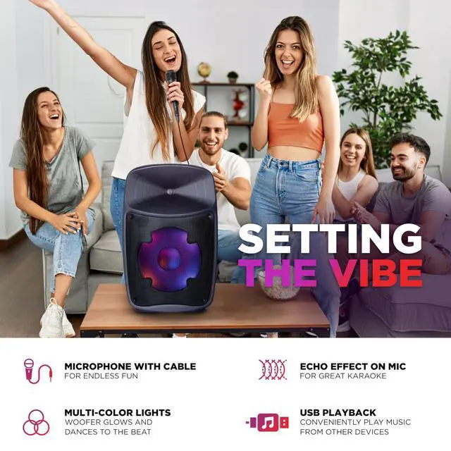 Alt view image 3 of 7 - Pro Glow Ultra 300W Bluetooth PA Party Speaker with Lights | Party Lights, Karaoke Mic, USB Charging and Playback, App Control, for Karaoke and Parties
