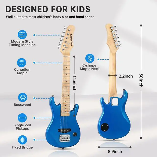 Alt view image 2 of 6 - 30 Inch Kids Electric Guitar Beginner Kits ST Style Mini Electric Guitar for Boys GirlsElectric guitar Starter Kit w/ 5W Amplifier, Strap, Gig Bag, Strings, tunerstringsPicks Blue