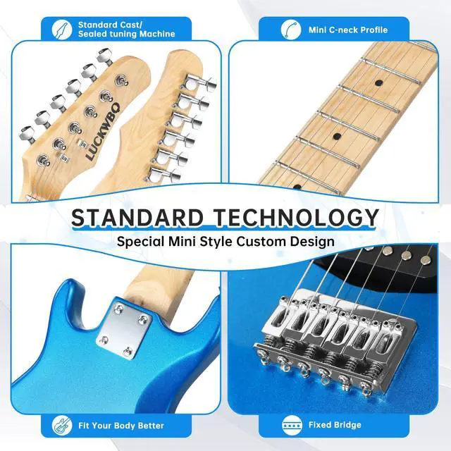 Alt view image 3 of 6 - 30 Inch Kids Electric Guitar Beginner Kits ST Style Mini Electric Guitar for Boys GirlsElectric guitar Starter Kit w/ 5W Amplifier, Strap, Gig Bag, Strings, tunerstringsPicks Blue