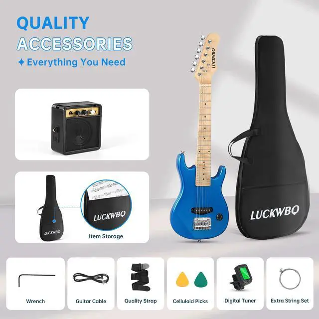 Alt view image 5 of 6 - 30 Inch Kids Electric Guitar Beginner Kits ST Style Mini Electric Guitar for Boys GirlsElectric guitar Starter Kit w/ 5W Amplifier, Strap, Gig Bag, Strings, tunerstringsPicks Blue