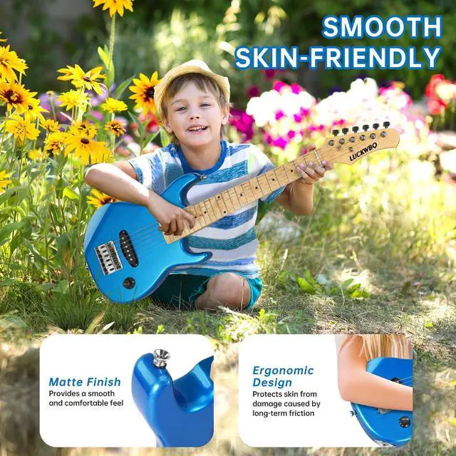 Alt view image 6 of 6 - 30 Inch Kids Electric Guitar Beginner Kits ST Style Mini Electric Guitar for Boys GirlsElectric guitar Starter Kit w/ 5W Amplifier, Strap, Gig Bag, Strings, tunerstringsPicks Blue