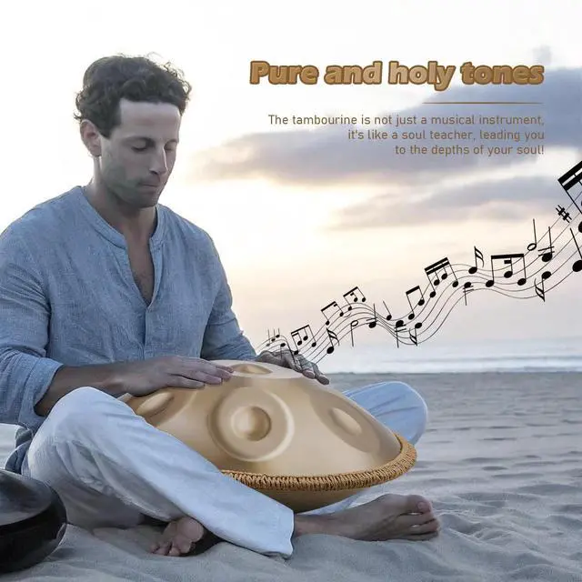 Alt view image 5 of 7 - Handpan 22 Inches Drum Set, 440Hz 10 Notes Hand Drum Instrument, Premium Steel Hand Drum, Includes Carrying Case, Drumsticks, Spiral Wraps, Instruction Guide