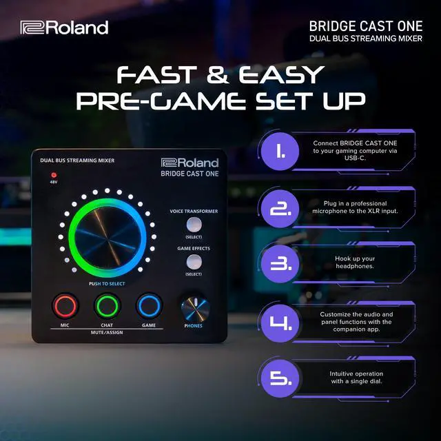 Alt view image 5 of 6 - BRIDGE CAST ONE Dual Bus Streaming Mixer | Compact Audio Streaming Mixer | For Online Gamers & Content Creators | 32-Bit Hardware DSP | USB-C Windows and Mac Connectivity | XLR Mic Support