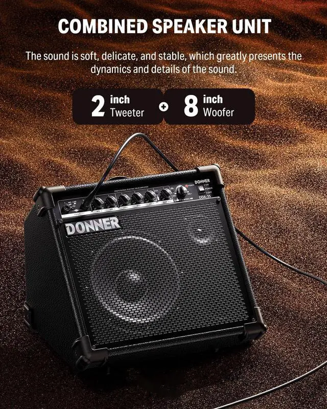 Alt view image 2 of 7 - 35-Watt Electronic Drum Amplifier DA-35, 2x8 Speakers, 2-Channel, 3-Band EQ, DI Out, Wireless Audio, Black, Compatible with Electronic Drum & Keyboard, Digital Modeling Amplifier
