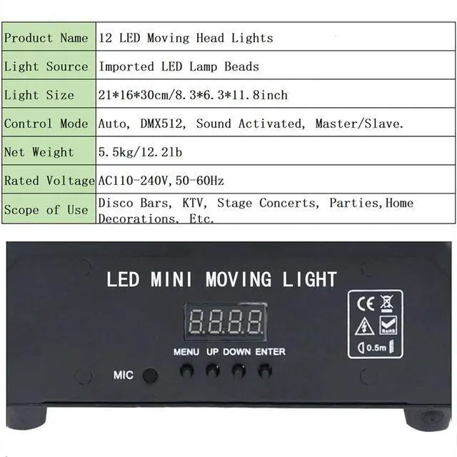 Alt view image 6 of 7 - Moving Head Stage Lights Professional DMX512 DJ Lights Sound Activated for KTV Disco Party Wedding Concert Festival