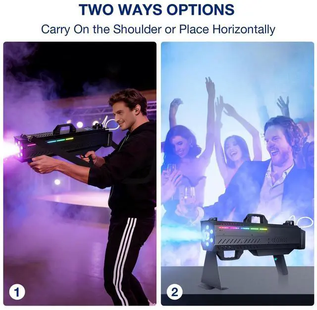Alt view image 2 of 7 - 1500W Handheld Fog Machine Gun with 7-Color LED Lights | Smoke Cannon, Shoulder Strap, for Party DJ Events Concerts Halloween Parties Live Shows Stage Performances