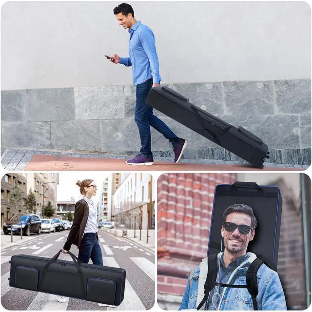 Alt view image 6 of 7 - 88 Key Keyboard Case Soft Padded with Wheels (53"x14.5"x7") | 88 Key Piano Rolling Gig Bag with Multiple Accessory Pockets, Comfortable Backpack-Strap & Carrying Handle, Sturdy & Durable