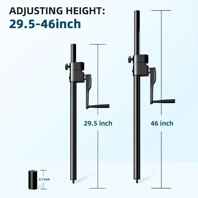 Alt view image 2 of 7 - 2 in 1 Speaker Pole Mount for Subwoofer Crank-Up Speaker Pole Heavy-Duty Adjustable 29.5-46 Inch Subwoofer Pole Fits M20 and 35 MM Speaker