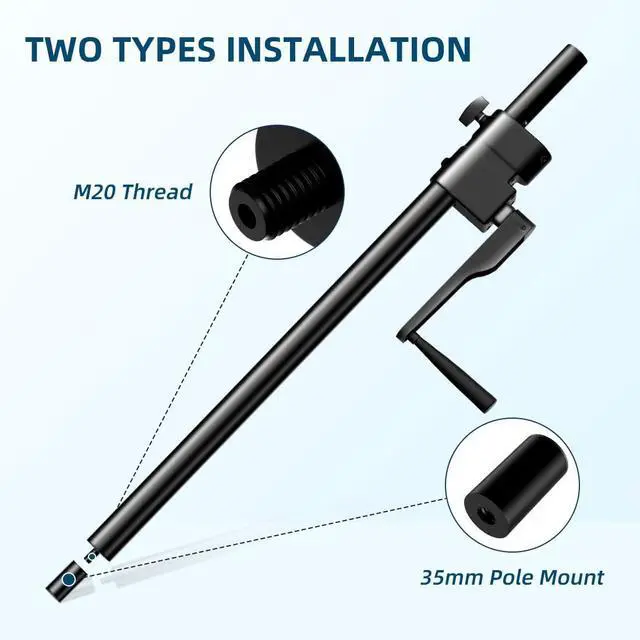 Alt view image 3 of 7 - 2 in 1 Speaker Pole Mount for Subwoofer Crank-Up Speaker Pole Heavy-Duty Adjustable 29.5-46 Inch Subwoofer Pole Fits M20 and 35 MM Speaker