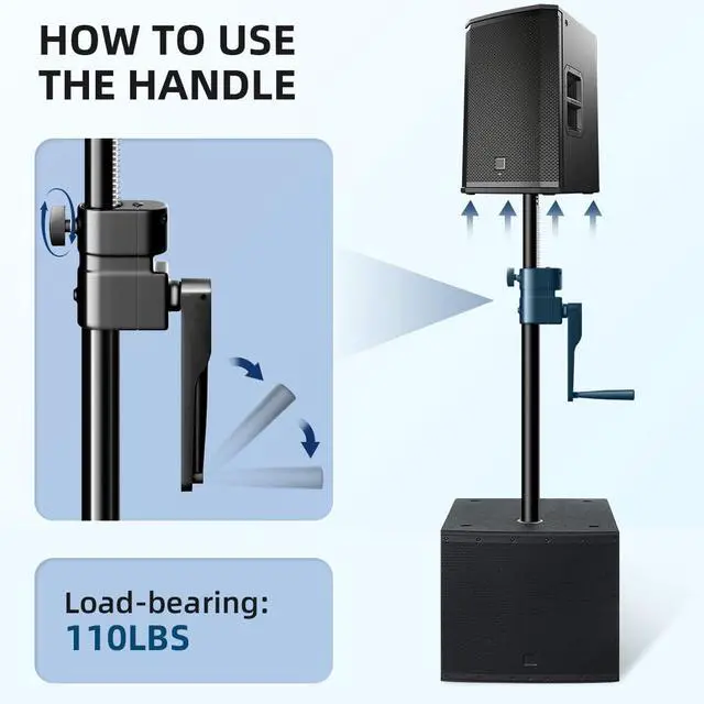 Alt view image 5 of 7 - 2 in 1 Speaker Pole Mount for Subwoofer Crank-Up Speaker Pole Heavy-Duty Adjustable 29.5-46 Inch Subwoofer Pole Fits M20 and 35 MM Speaker