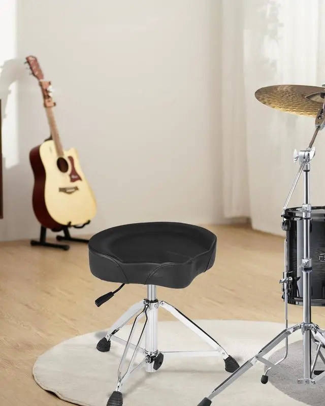 Alt view image 7 of 7 - Hydraulic Drum Throne Black | Nitro Gas Lift Support Easy Adjust Height, Motorcycle wide Saddle Drum Seat,Stable up to 400LB for Heavy Duty Adult Drummers