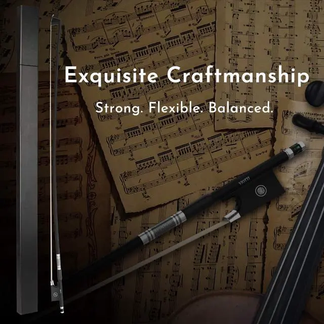 Alt view image 4 of 7 - Carbon Fiber Violin Bow, Hand Crafted by Professional Violin & Bow Makers, Strong, Stiff & Well Balanced, Made with Mongolian Horse Hair, For Violinists & Fiddlers of All Skill Levels
