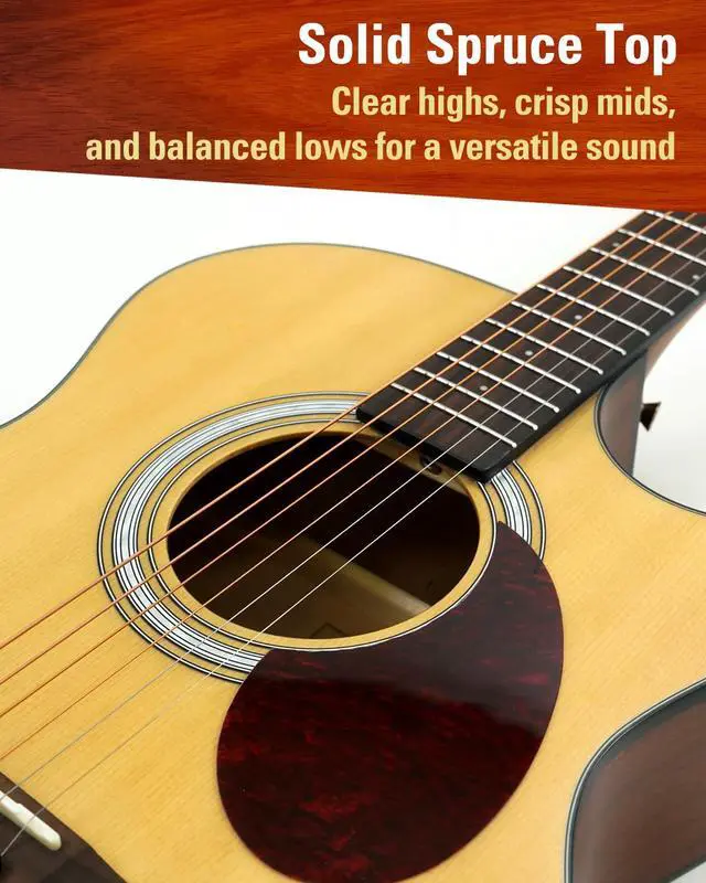 Alt view image 2 of 7 - 40 Acoustic Electric Guitar, OOO Cutaway, Name Brand EXP16 Strings, Solid Spruce Top, Satin Natural, Sapele/Mahogany Back & Sides, Right(OOOCE)