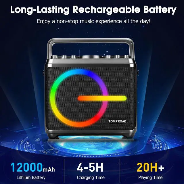 Alt view image 5 of 7 - Karaoke Machine, Bluetooth Speaker with 2 Wireless Microphones, Portable Voice Amplifier PA System for Adults Kids with LED Lights Support Bass/Treble Adjustment, TF Card/USB, REC for Home Party