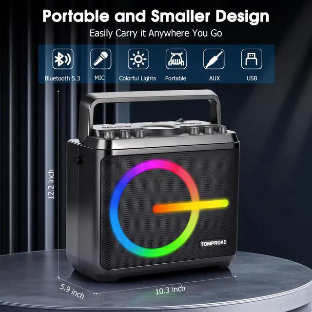 Alt view image 3 of 7 - Karaoke Machine, Bluetooth Speaker with 2 Wireless Microphones, Portable Voice Amplifier PA System for Adults Kids with LED Lights Support Bass/Treble Adjustment, TF Card/USB, REC for Home Party