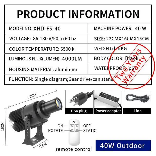 Alt view image 2 of 7 - 40W Custom GOBO P Led Logo Lights Image for Store Business Outdoor and Indoor I Waterproof with Remote Control (40, Watts)