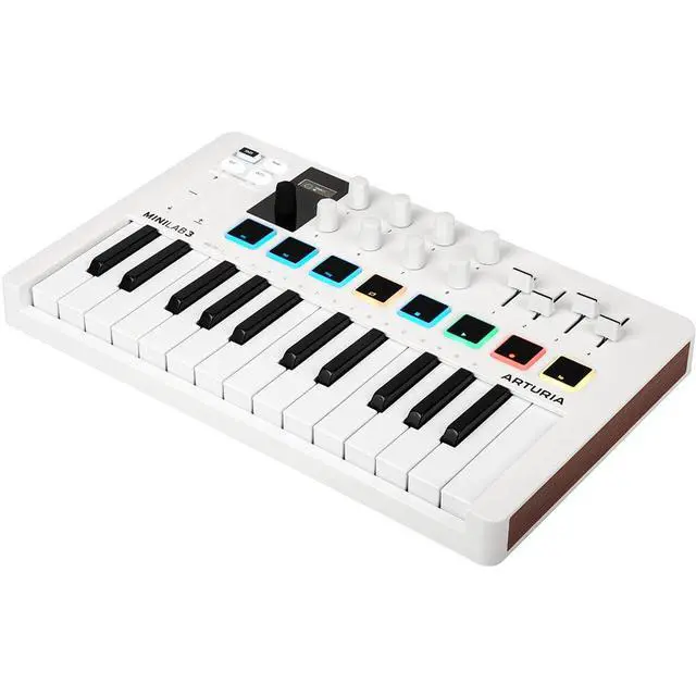 Alt view image 2 of 7 - MiniLab 3 Compact MIDI Keyboard and Pad Controller | White Bundle with 6ft MIDI Cable + Microfiber Cleaning Cloth (3 Item)
