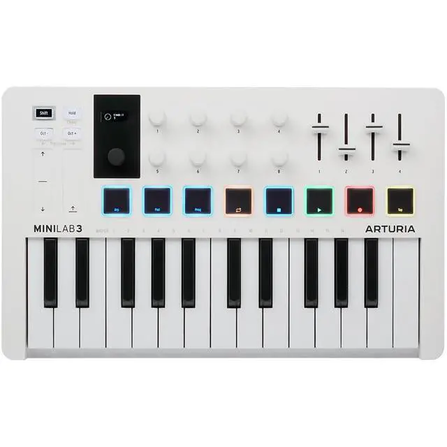 Alt view image 3 of 7 - MiniLab 3 Compact MIDI Keyboard and Pad Controller | White Bundle with 6ft MIDI Cable + Microfiber Cleaning Cloth (3 Item)