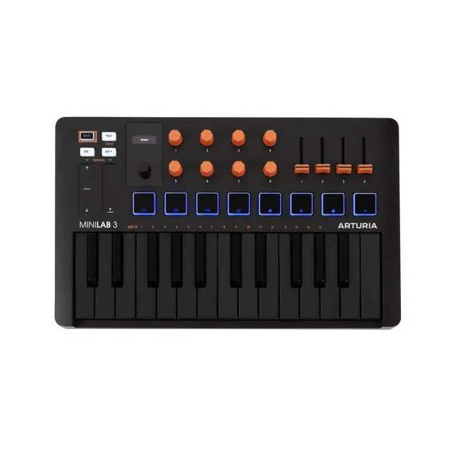 Alt view image 2 of 7 - MiniLab 3 Compact MIDI Keyboard and Pad Controller | Orange Bundle with 6ft MIDI Cable + Microfiber Cleaning Cloth (3 Item)