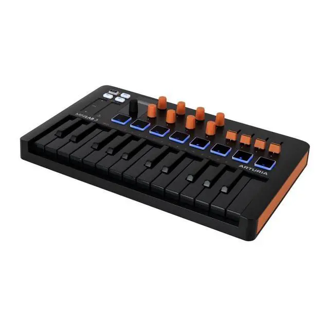 Alt view image 6 of 7 - MiniLab 3 Compact MIDI Keyboard and Pad Controller | Orange Bundle with 6ft MIDI Cable + Microfiber Cleaning Cloth (3 Item)