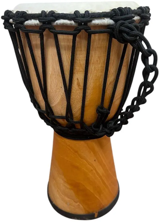 Main image of Djembe Handmade Drum 16" Tall 7.5-8.5" Head Mahogany Wood Goat Skin | Handmade drum with natural materials; warm, resonant sound for beginners, performers, and percussion practice