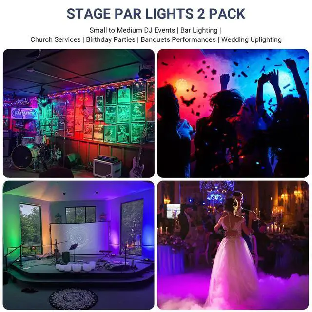 Alt view image 6 of 7 - 180W RGBW Par Lights DMX - LED Stage Par Lights 2 Pack with 4IN1 Quad Smooth Color Mixing with Remote DMX Control Multi-Modes Easy Setup for DJ Events Party Live Performances and Church