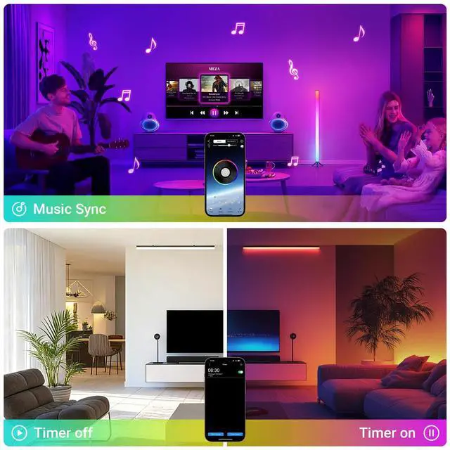 Alt view image 7 of 7 - 39" LED Stage Light Bar with Stand 2 Pack for Party Lighting | APP & Remote Control, RGB Color Mixing, Music Sync Timer Setting, Metal Tripod Flexible & Portable for Room, Gaming, DJ, Club