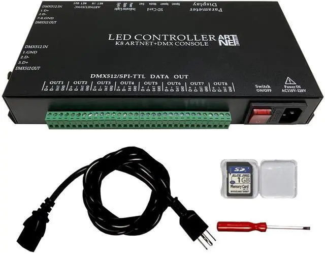 Main image of K8 ARTNET+DMX Console LED Controller, Suitable for SPI and DMX512 LED Light, Online Offline, Addressable Programmable, 1G SD Card with 96 Program Modes and Offline Software