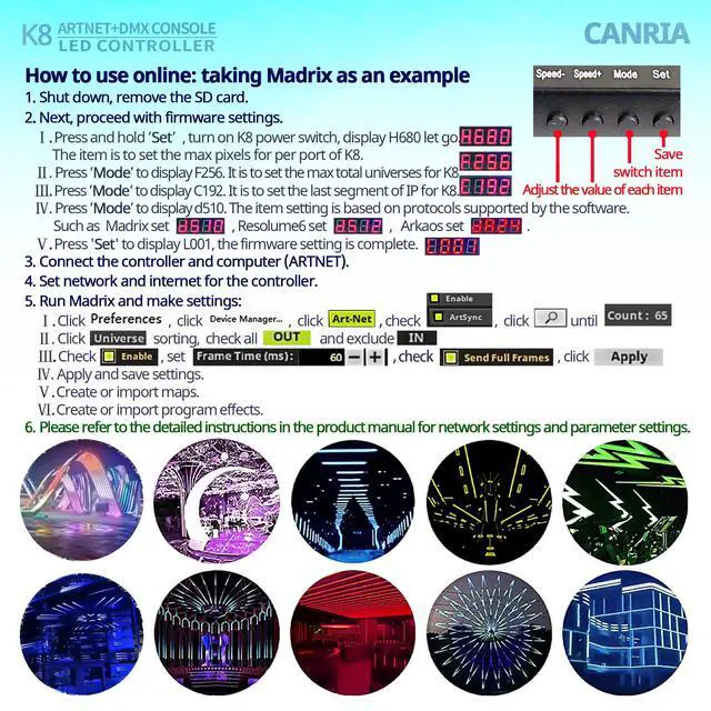 Alt view image 5 of 6 - K8 ARTNET+DMX Console LED Controller, Suitable for SPI and DMX512 LED Light, Online Offline, Addressable Programmable, 1G SD Card with 96 Program Modes and Offline Software