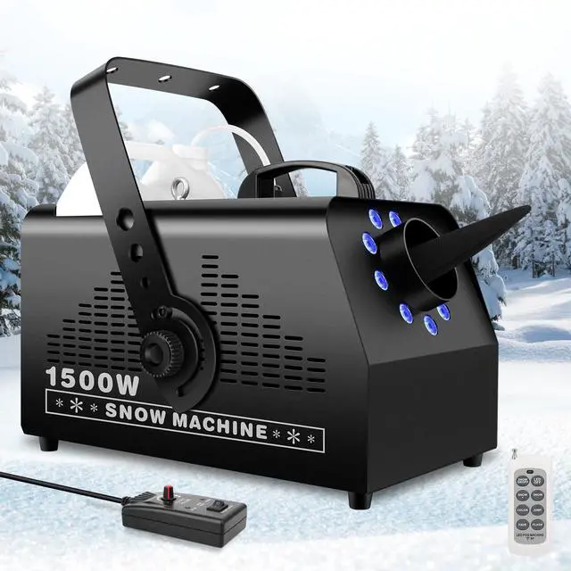 Main image of 1500W Snow Machine Snowflake Maker: Wired & Wireless Remote Snow Volume - with 9LED RGB Lights - Artificial Fake Snow Machine for Outdoor Christmas Party Wedding Fiestas Holiday Stage Effects