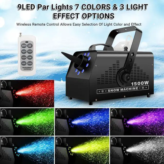 Alt view image 2 of 7 - 1500W Snow Machine Snowflake Maker: Wired & Wireless Remote Snow Volume - with 9LED RGB Lights - Artificial Fake Snow Machine for Outdoor Christmas Party Wedding Fiestas Holiday Stage Effects
