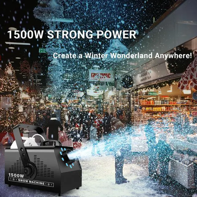 Alt view image 3 of 7 - 1500W Snow Machine Snowflake Maker: Wired & Wireless Remote Snow Volume - with 9LED RGB Lights - Artificial Fake Snow Machine for Outdoor Christmas Party Wedding Fiestas Holiday Stage Effects