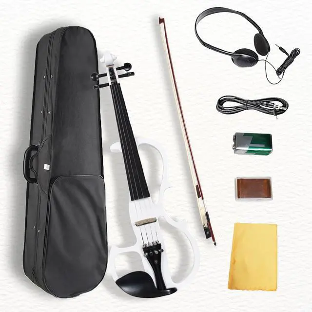 Main image of Electric Violin, Solid 4/4 Full Size Silent Violin Fiddle with Ebony Fittings, Beginner Violin with Case, Bow, Aux Cable, and Headphones (Pearl White)