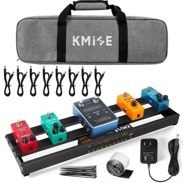Main image of Guitar Pedalboard with Built-in Power Supply Pedal Board Aluminium Alloy 1.8lb Lightweight 19x5 Inch Black Pedal Board with Power Supply, Carrying Bag, Guitar Pedal Cable, Hook Tape