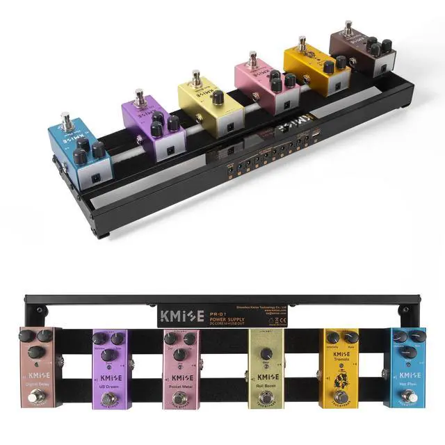 Alt view image 3 of 7 - Guitar Pedalboard with Built-in Power Supply Pedal Board Aluminium Alloy 1.8lb Lightweight 19x5 Inch Black Pedal Board with Power Supply, Carrying Bag, Guitar Pedal Cable, Hook Tape