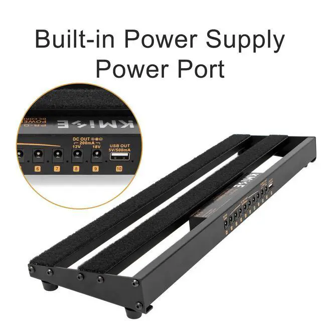 Alt view image 4 of 7 - Guitar Pedalboard with Built-in Power Supply Pedal Board Aluminium Alloy 1.8lb Lightweight 19x5 Inch Black Pedal Board with Power Supply, Carrying Bag, Guitar Pedal Cable, Hook Tape