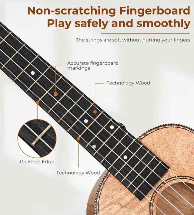 Alt view image 5 of 7 - Concert Ukulele 23 inch Ukelele Kit Arm Rest Ukulele Okoume Wood Four String Wooden Hawaiian Starter Uke for Beginners Professional Adults
