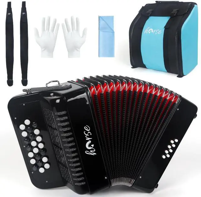Main image of 22 Key 8 Bass Accordion, Acordeones Para Adultos, Stable Pitch Polished 22 Key Accordions, Comfortable Sensitive to the Touch Button Accordion, Acordeón De Adulto Azul for Beginners with Bag (Black)