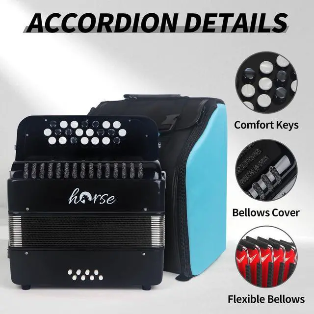 Alt view image 2 of 7 - 22 Key 8 Bass Accordion, Acordeones Para Adultos, Stable Pitch Polished 22 Key Accordions, Comfortable Sensitive to the Touch Button Accordion, Acordeón De Adulto Azul for Beginners with Bag (Black)