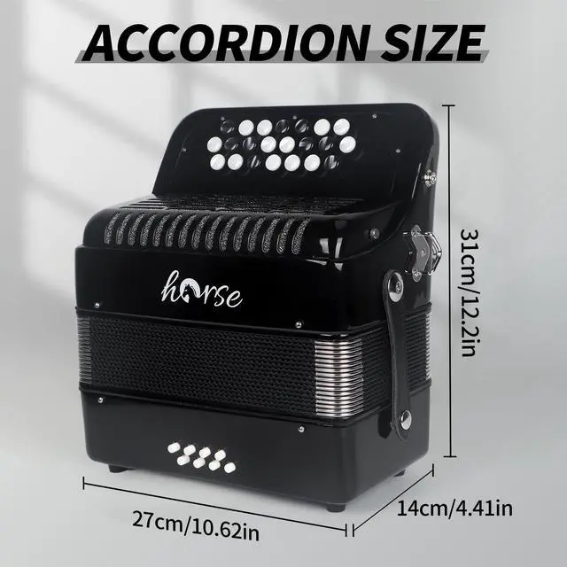 Alt view image 4 of 7 - 22 Key 8 Bass Accordion, Acordeones Para Adultos, Stable Pitch Polished 22 Key Accordions, Comfortable Sensitive to the Touch Button Accordion, Acordeón De Adulto Azul for Beginners with Bag (Black)