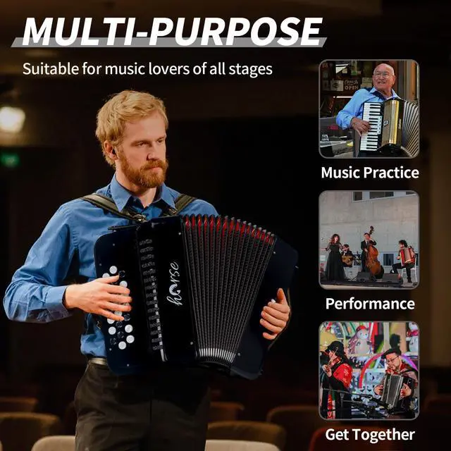 Alt view image 5 of 7 - 22 Key 8 Bass Accordion, Acordeones Para Adultos, Stable Pitch Polished 22 Key Accordions, Comfortable Sensitive to the Touch Button Accordion, Acordeón De Adulto Azul for Beginners with Bag (Black)