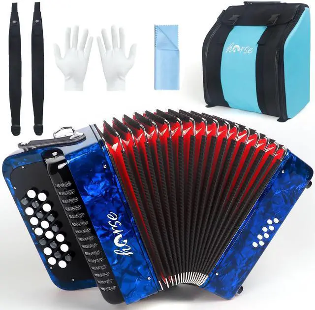 Main image of 22 Key 8 Bass Accordion, Acordeones Para Adultos, Stable Pitch Polished 22 Key Accordions, Comfortable Sensitive to the Touch Button Accordion, Acordeón De Adulto Azul for Beginners with Bag (Blue)