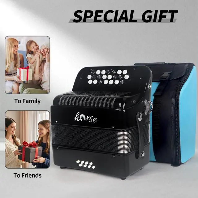Alt view image 6 of 7 - 22 Key 8 Bass Accordion, Acordeones Para Adultos, Stable Pitch Polished 22 Key Accordions, Comfortable Sensitive to the Touch Button Accordion, Acordeón De Adulto Azul for Beginners with Bag (Black)