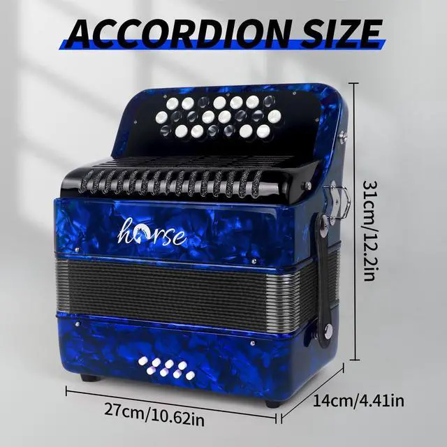 Alt view image 5 of 7 - 22 Key 8 Bass Accordion, Acordeones Para Adultos, Stable Pitch Polished 22 Key Accordions, Comfortable Sensitive to the Touch Button Accordion, Acordeón De Adulto Azul for Beginners with Bag (Blue)