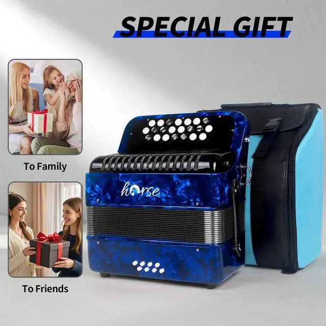 Alt view image 6 of 7 - 22 Key 8 Bass Accordion, Acordeones Para Adultos, Stable Pitch Polished 22 Key Accordions, Comfortable Sensitive to the Touch Button Accordion, Acordeón De Adulto Azul for Beginners with Bag (Blue)