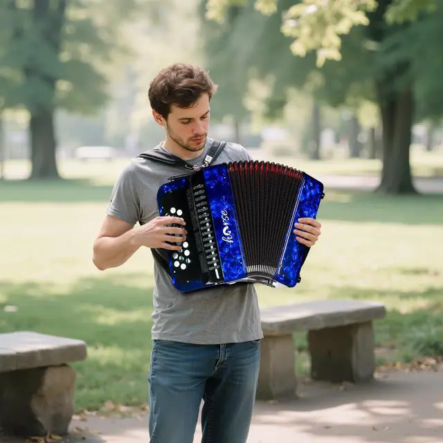 Alt view image 7 of 7 - 22 Key 8 Bass Accordion, Acordeones Para Adultos, Stable Pitch Polished 22 Key Accordions, Comfortable Sensitive to the Touch Button Accordion, Acordeón De Adulto Azul for Beginners with Bag (Blue)