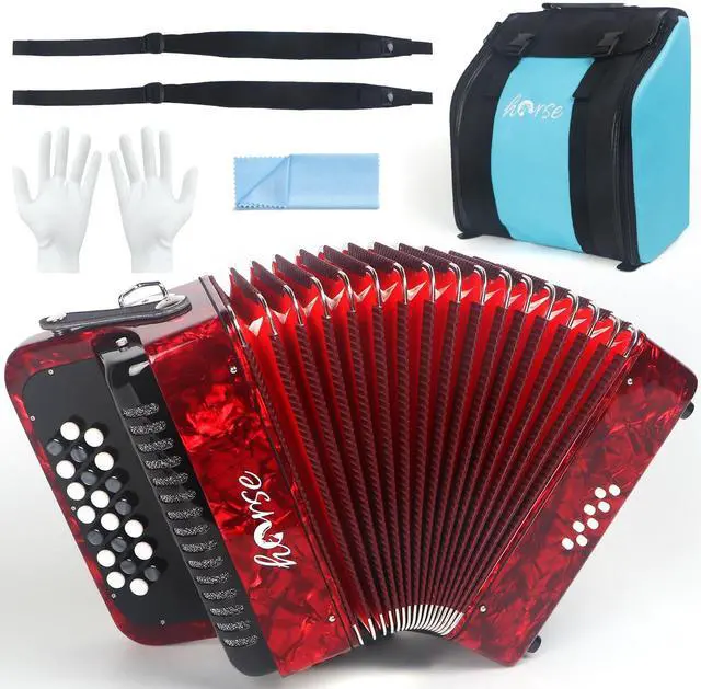Main image of 22 Key 8 Bass Accordion, Acordeones Para Adultos, Stable Pitch Polished 22 Key Accordions, Comfortable Sensitive to the Touch Button Accordion, Acordeón De Adulto Azul for Beginners with Bag (Red)