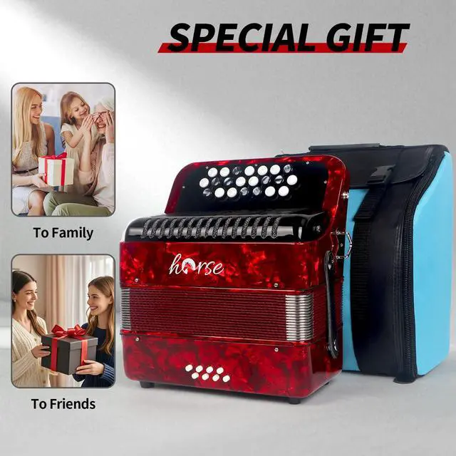 Alt view image 5 of 7 - 22 Key 8 Bass Accordion, Acordeones Para Adultos, Stable Pitch Polished 22 Key Accordions, Comfortable Sensitive to the Touch Button Accordion, Acordeón De Adulto Azul for Beginners with Bag (Red)