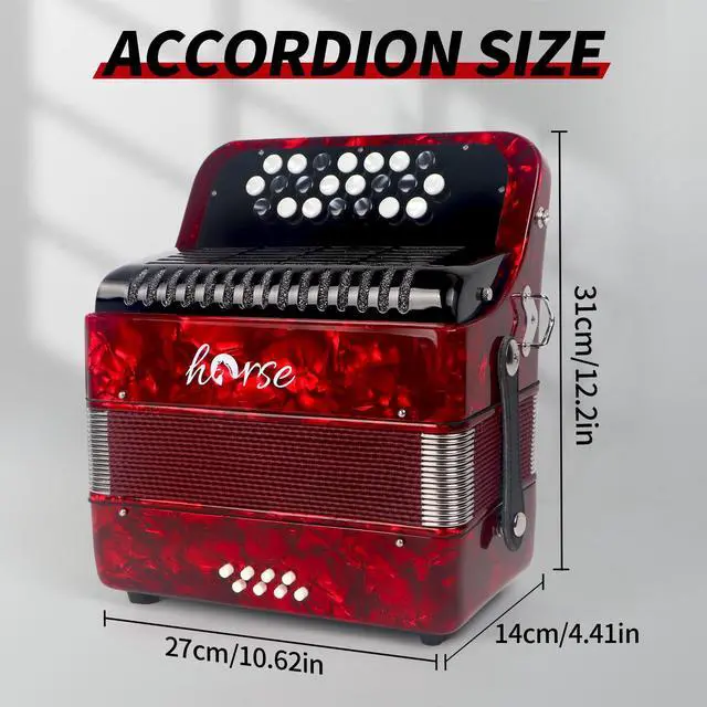 Alt view image 6 of 7 - 22 Key 8 Bass Accordion, Acordeones Para Adultos, Stable Pitch Polished 22 Key Accordions, Comfortable Sensitive to the Touch Button Accordion, Acordeón De Adulto Azul for Beginners with Bag (Red)