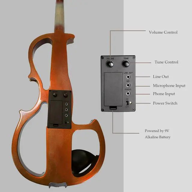 Alt view image 3 of 7 - Electric Violin, 4/4 Full Size Silent Violin Varnish Solid Wood Quite Violin Fiddle with Ebony Fittings, Beginner Violin for Adults Students(Maple)